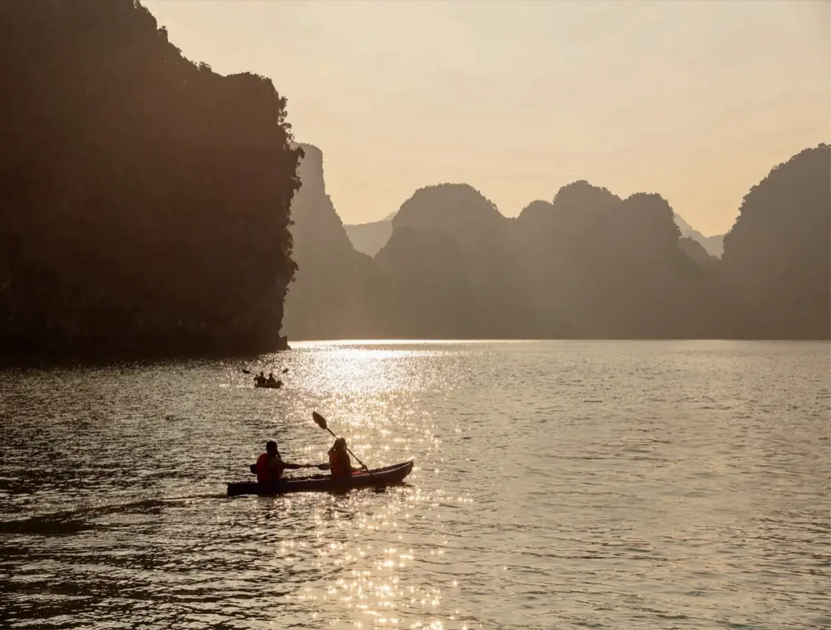 Kayaking on the bay at sunset