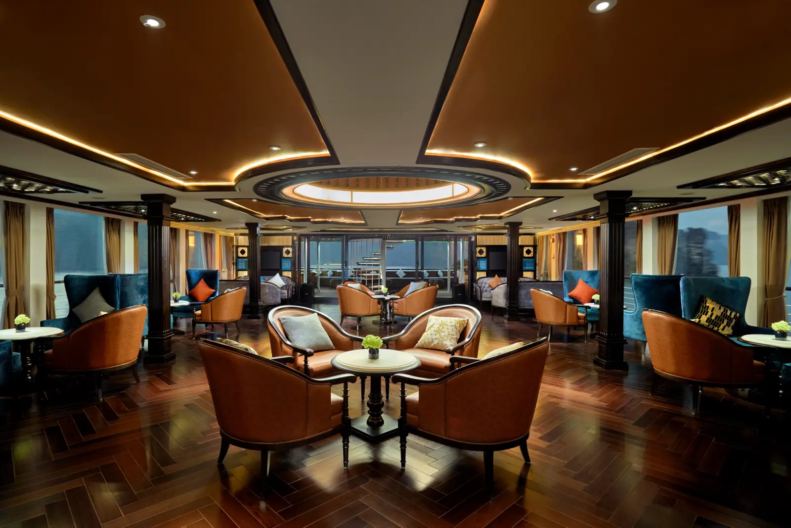 Lounge on Capella Cruise with bay views