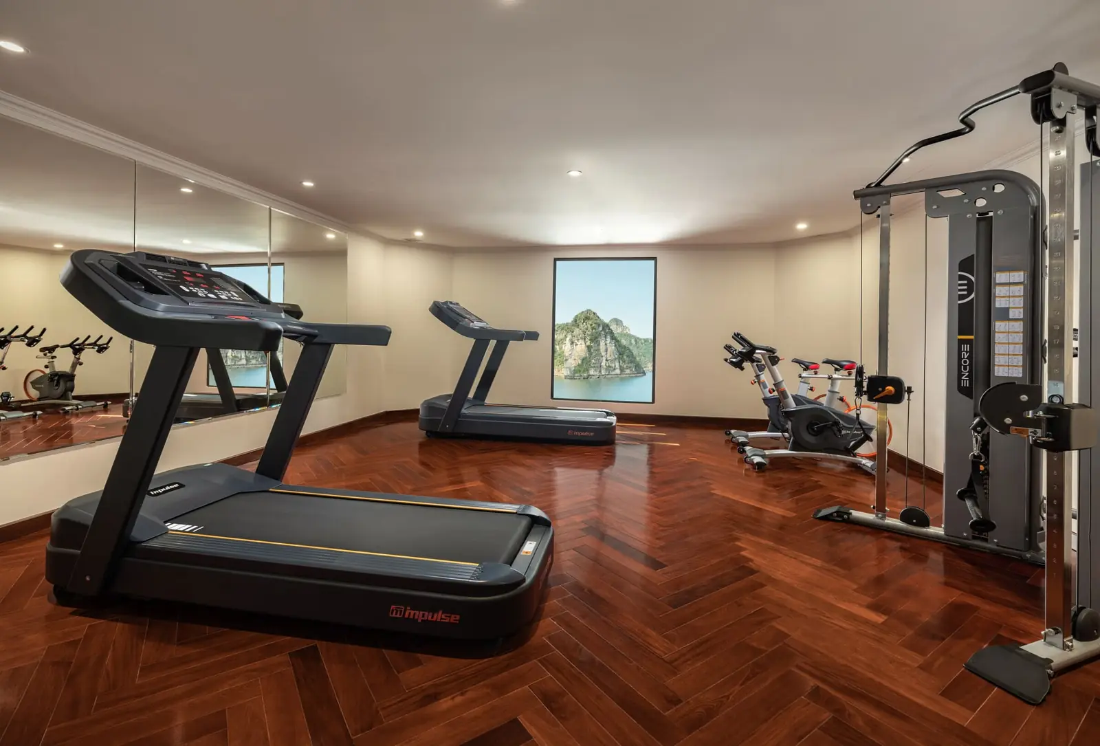 Gym with a view of the bay