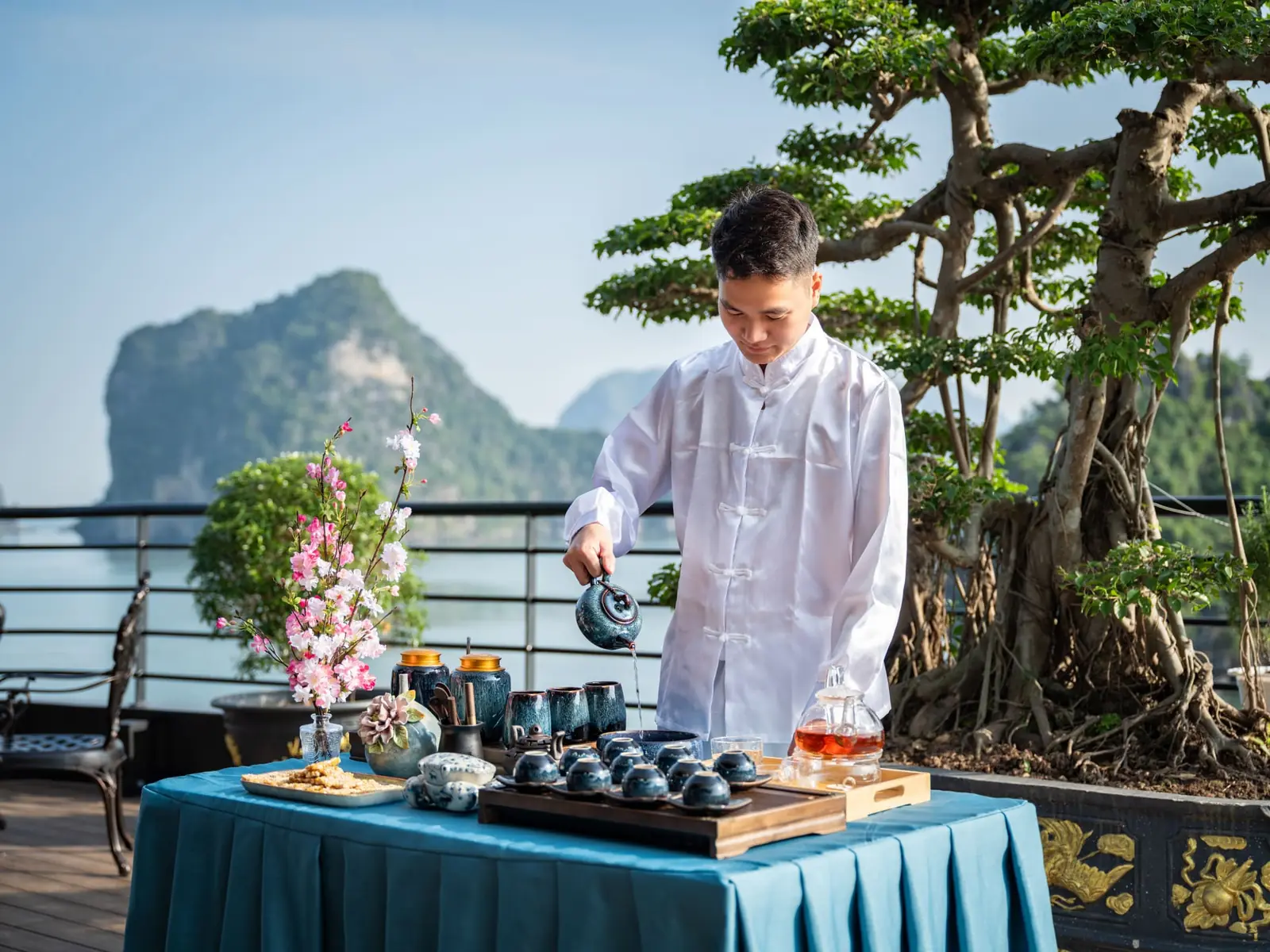 Morning tea ceremony on deck