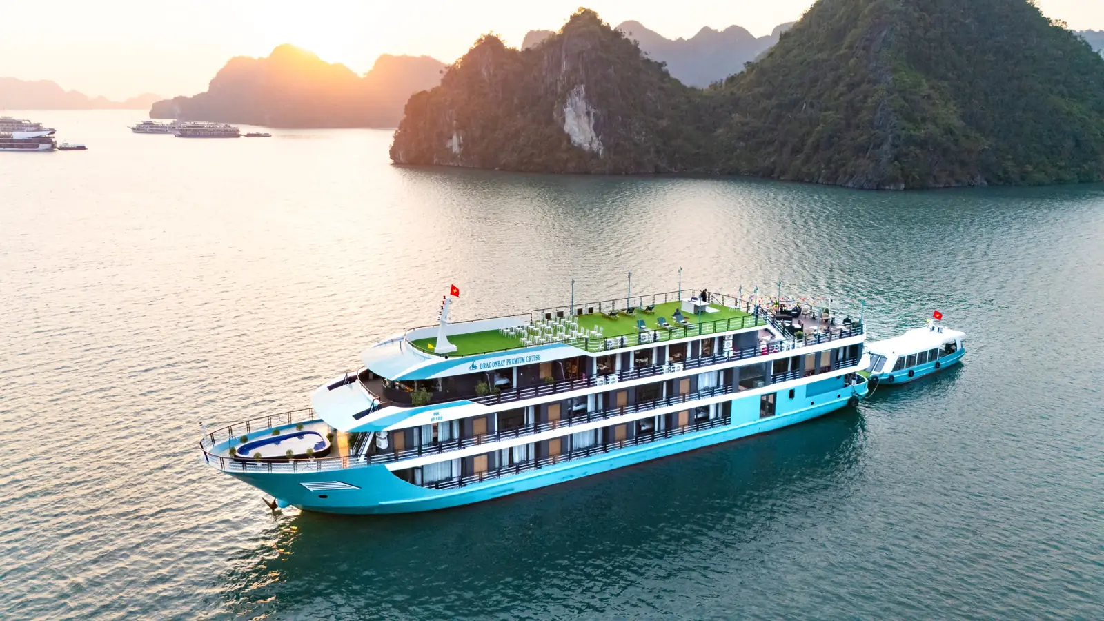 Dragonbay Premium Cruise from above, with its green sundeck