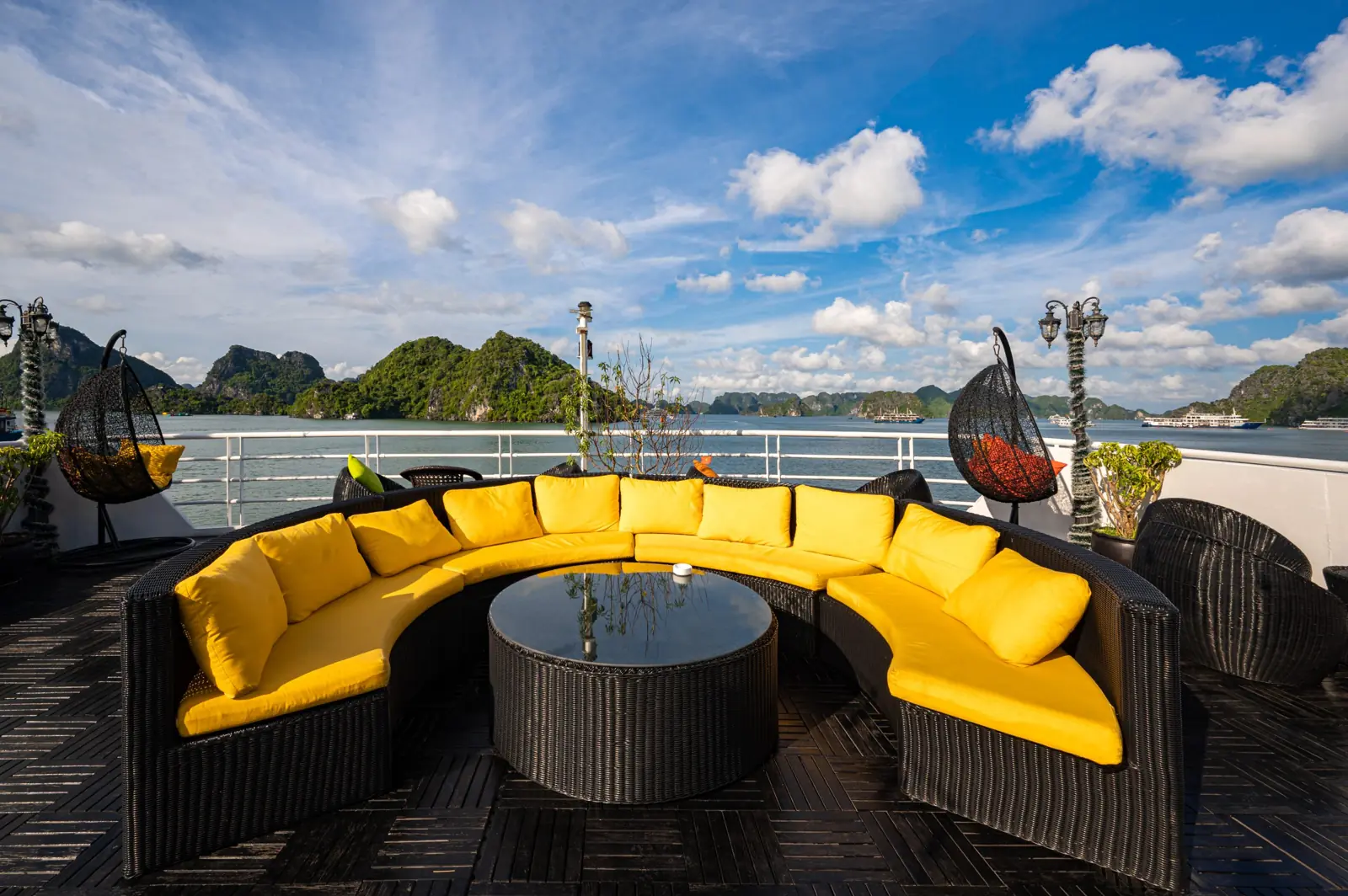 Outdoor lounge seating on the sundeck