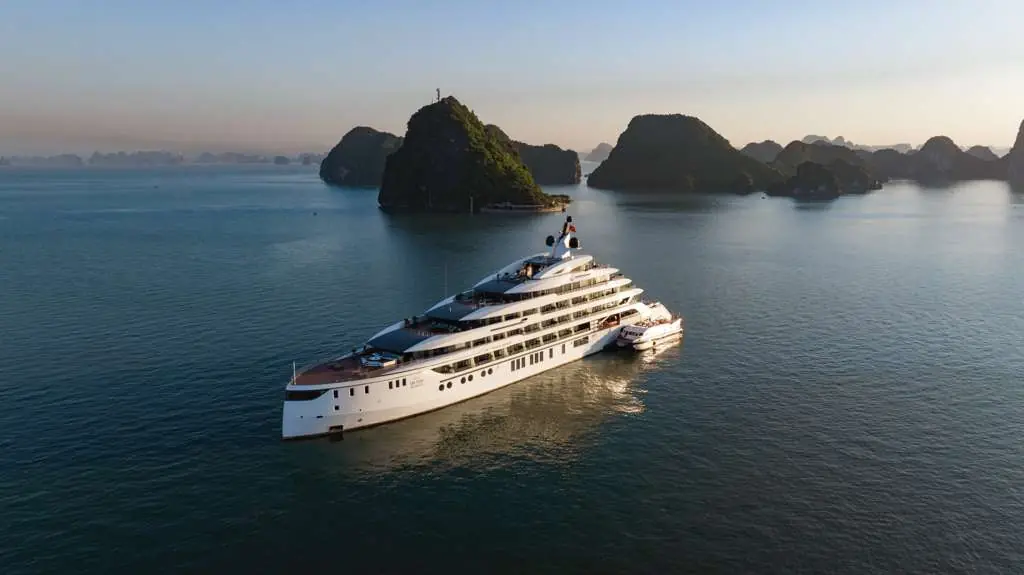 A Grand Pioneers superyacht at anchor in Ha Long Bay