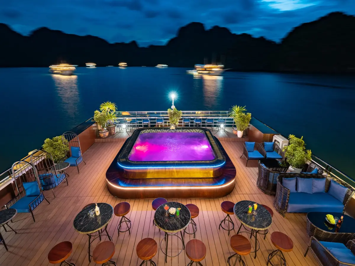 The sundeck lit up at night