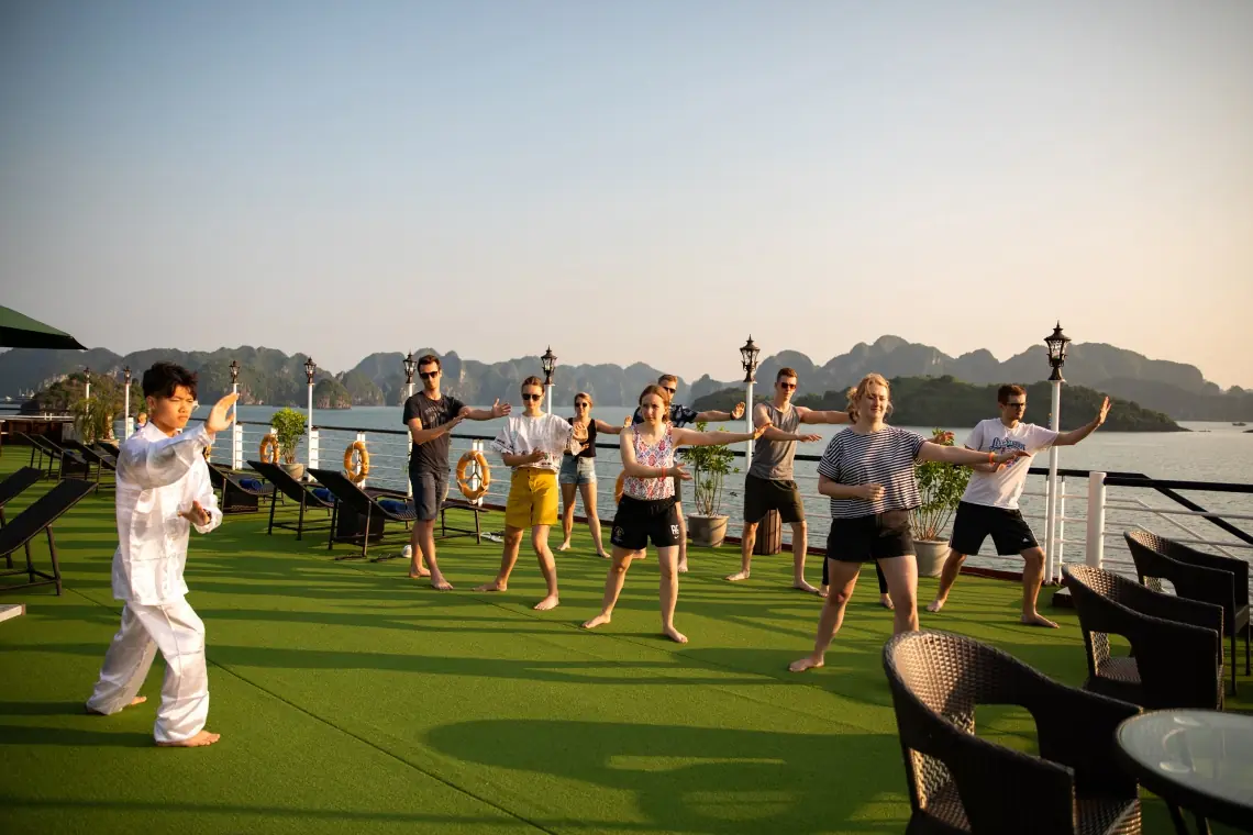 Morning Tai Chi on the sundeck