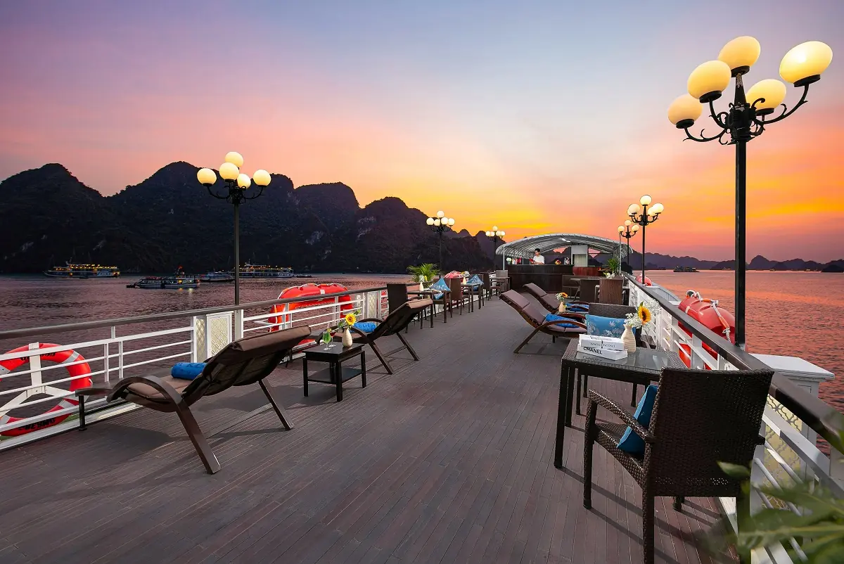 Sundeck of La Regina Classic at sunset