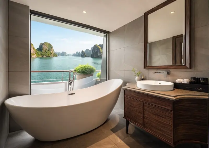 A bathtub facing the bay