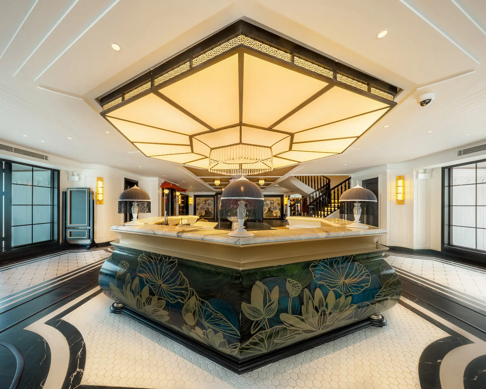 Reception hall with patterned floor
