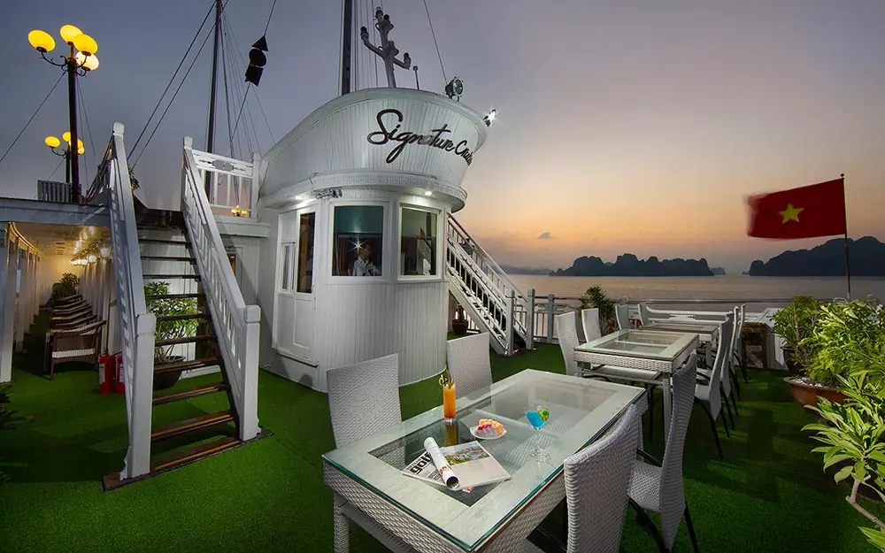 Sundeck of Signature Cruise at dusk