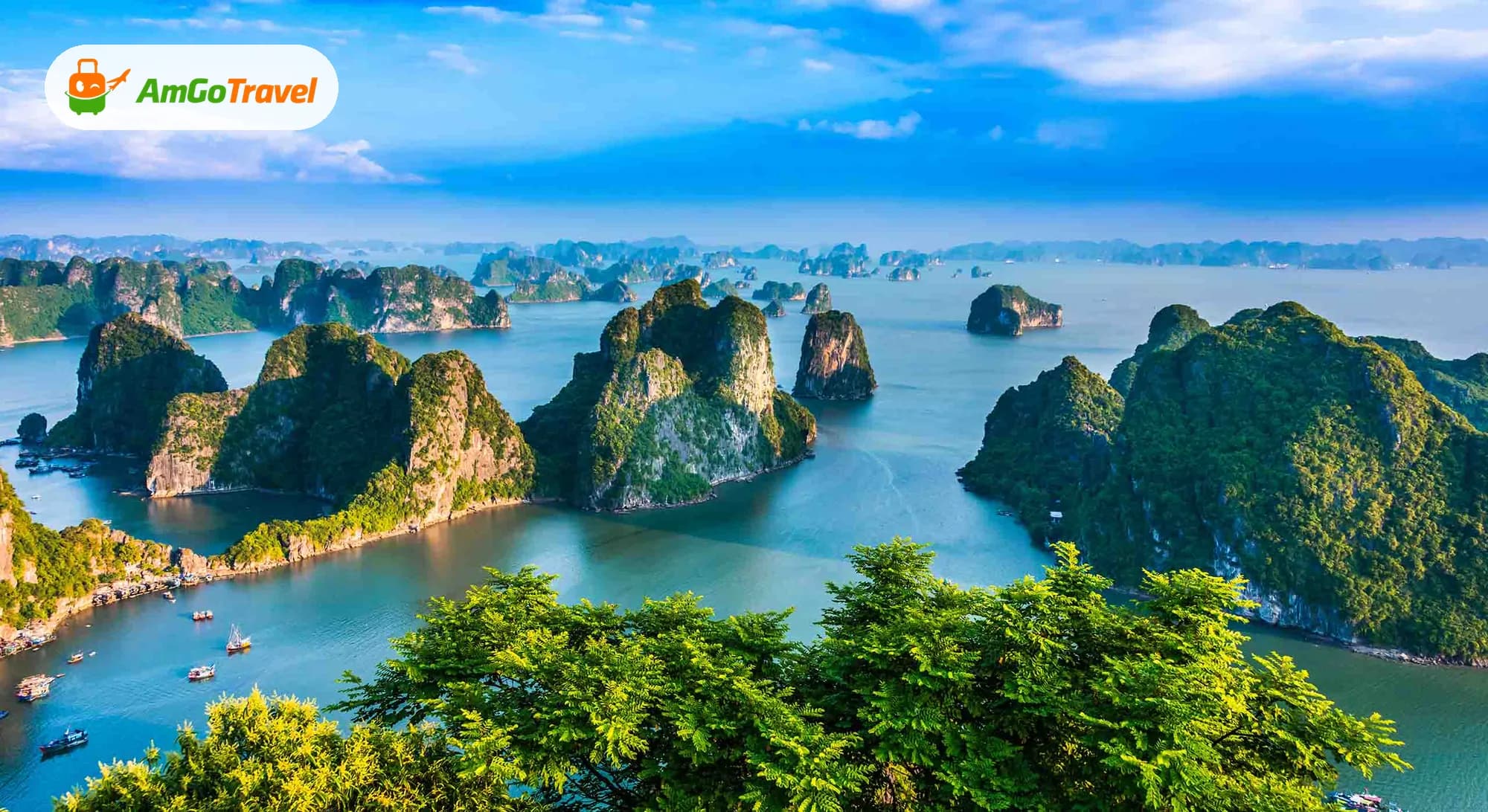 Aerial view of Ha Long Bay limestone islands