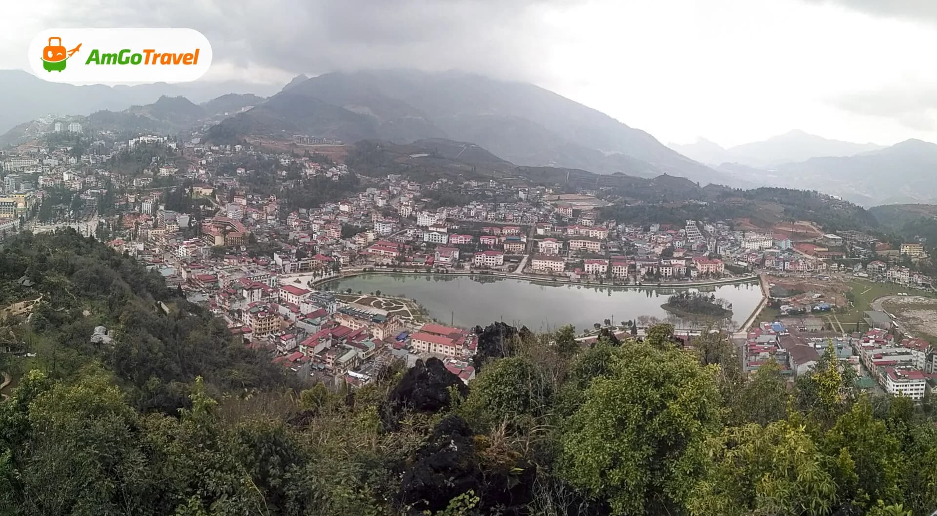 Sapa town and its lake seen from Ham Rong mountain