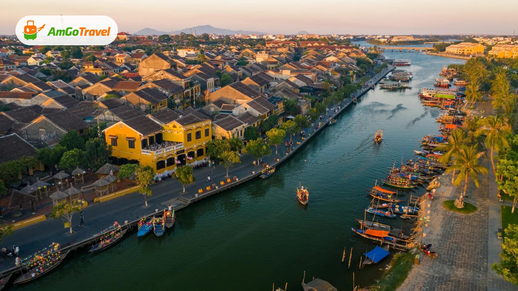 Aerial view of Hoi An old town along the river