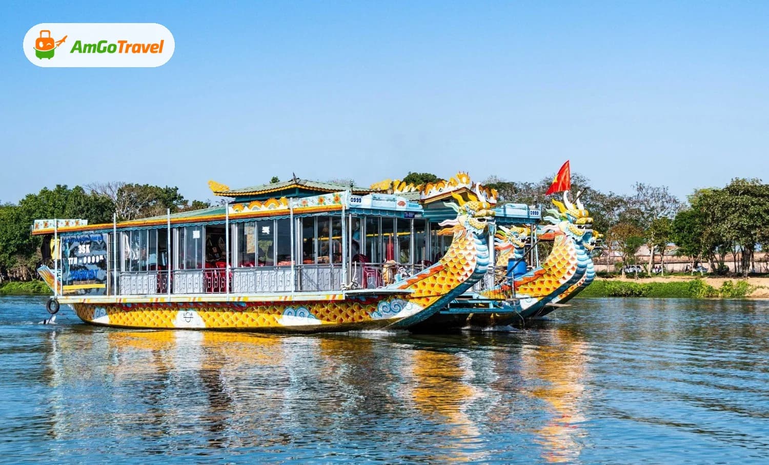Dragon boat cruising on the Perfume River in Hue