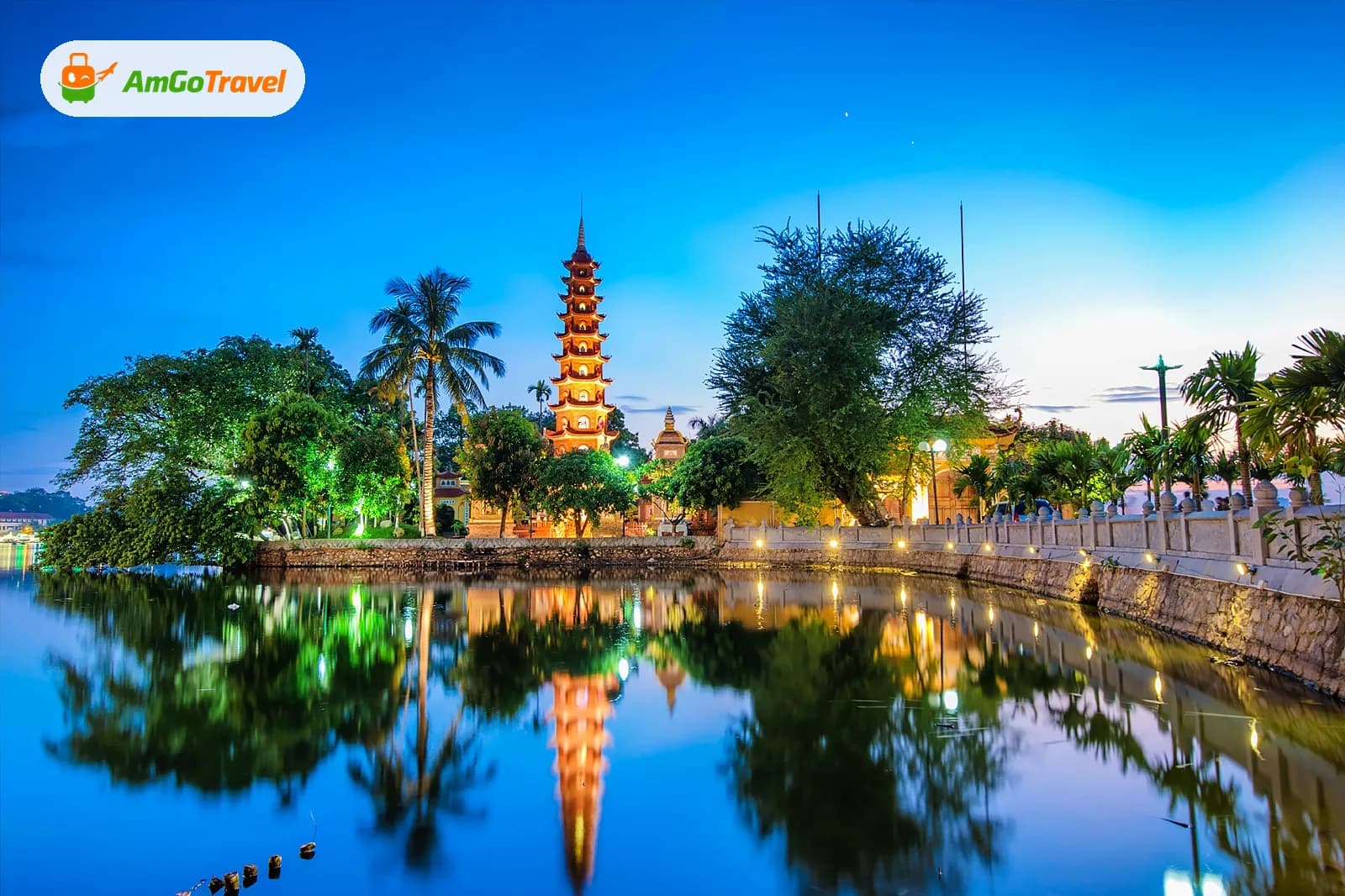 Tran Quoc Pagoda tower on West Lake, Hanoi