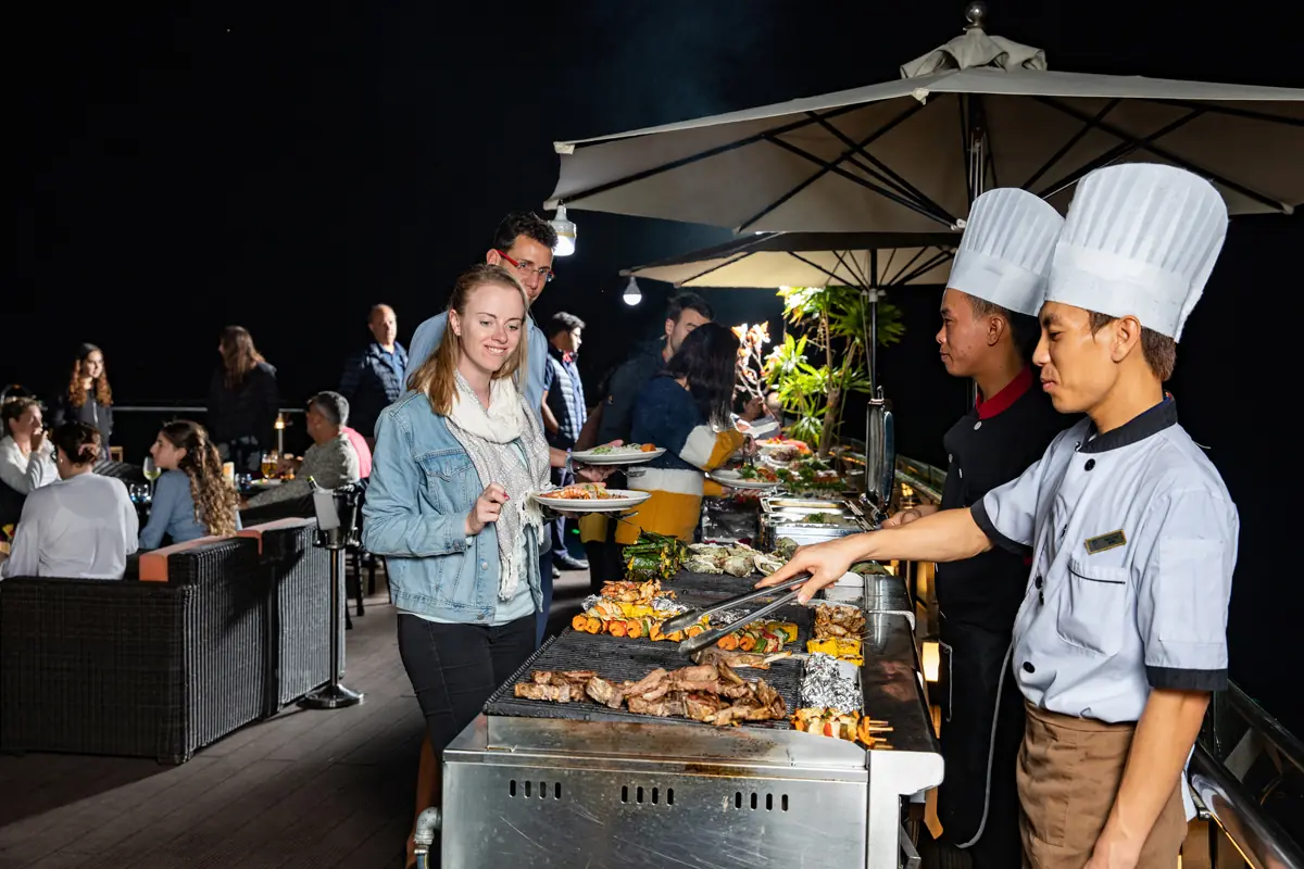 Chefs at the BBQ dinner on deck