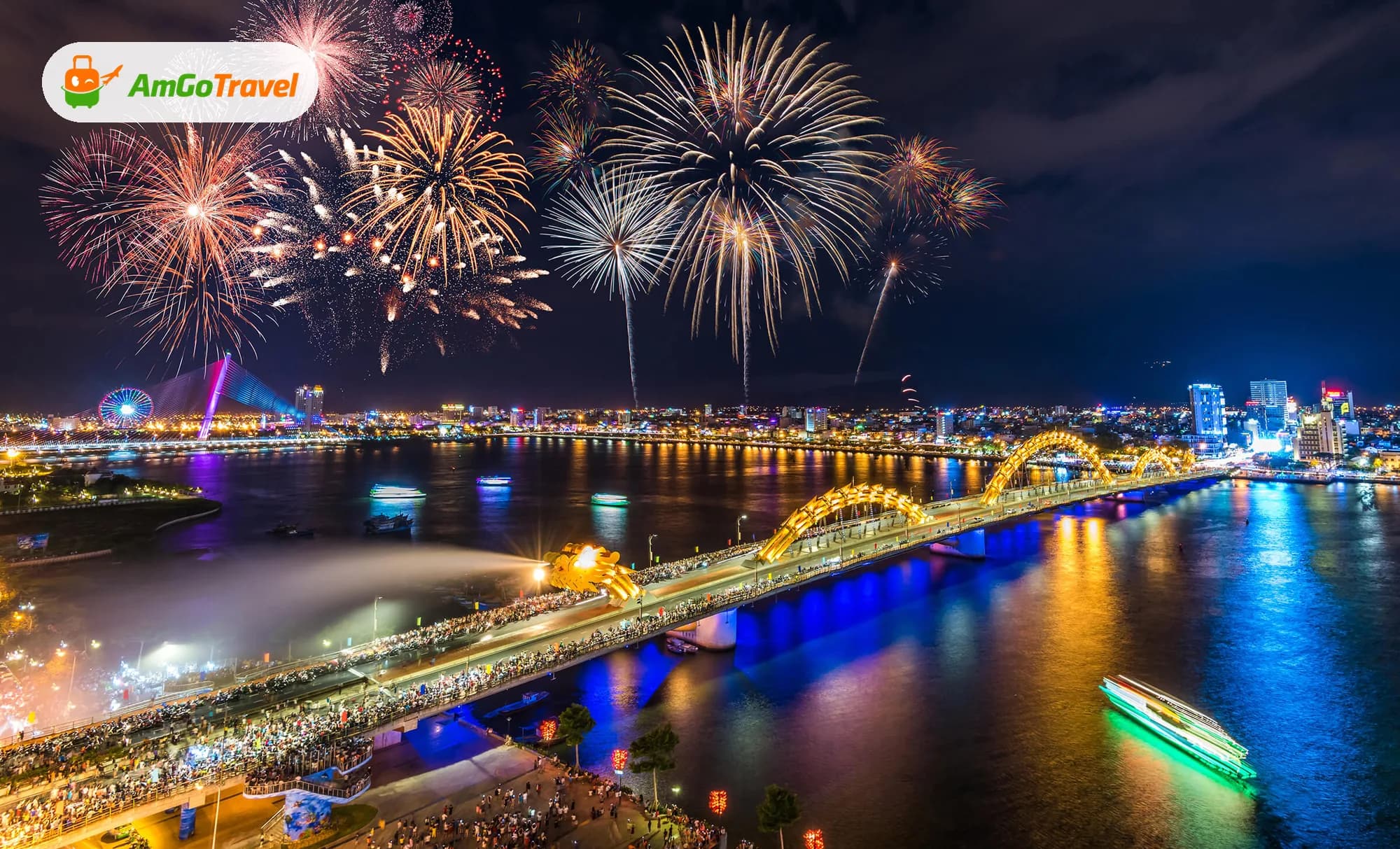 Fireworks over Da Nang Dragon Bridge and Han River
