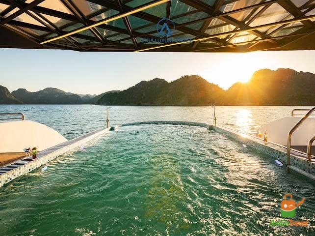 Pool on Aqua Luxury Cruise at sunset