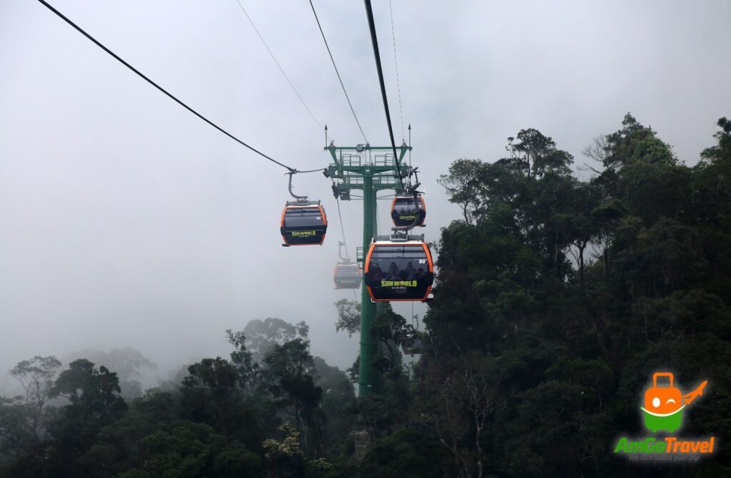 Ba Na Hills cable car climbing into the mist
