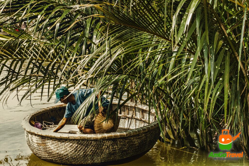Bamboo basket boat in the coconut forest of Cam Thanh, Hoi An