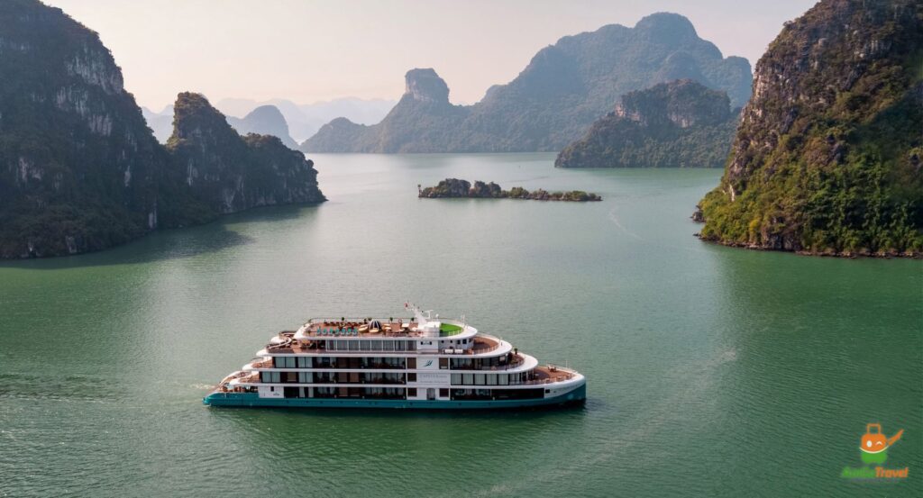 Capella Cruise sailing among the limestone islands of Ha Long Bay