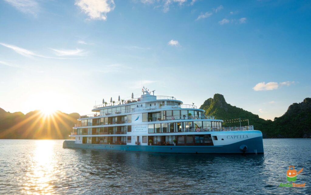 Capella Cruise seen from the water at sunrise