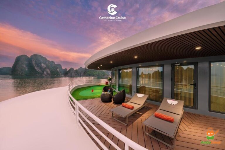Deck of Catherine Cruise at sunset