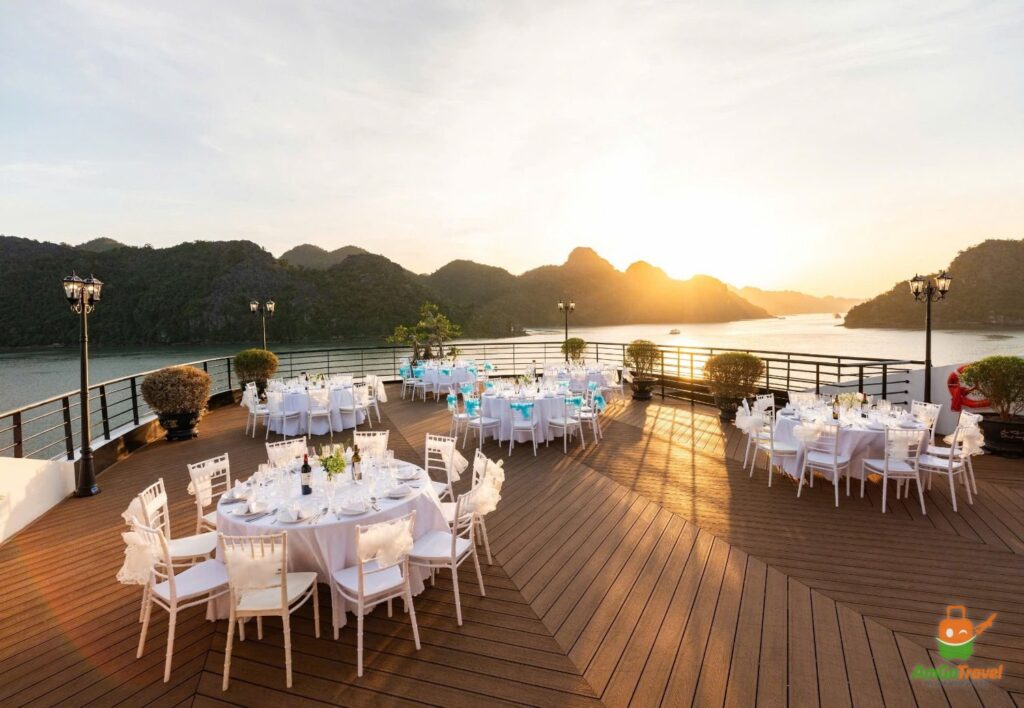 Outdoor dining on Diana Cruise at sunset