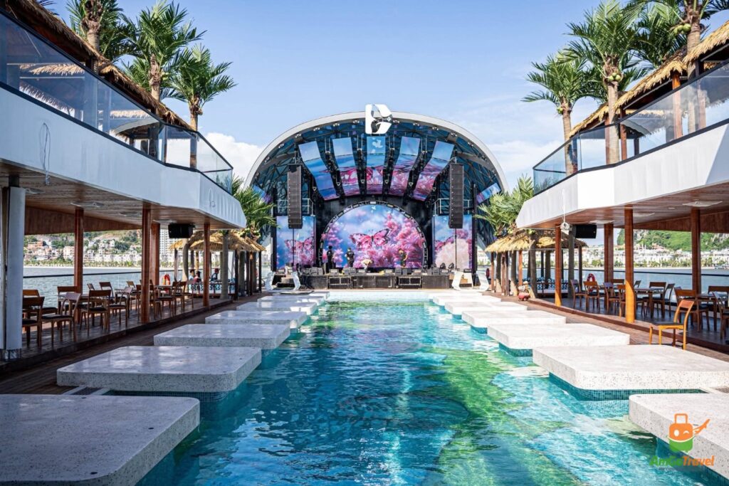 Dome stage and pool on Dolphin Halong Cruise