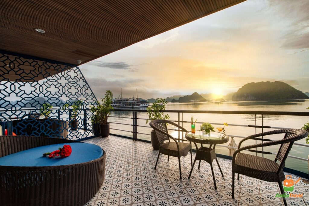 Sundeck of Halora Meta Cruise at sunset