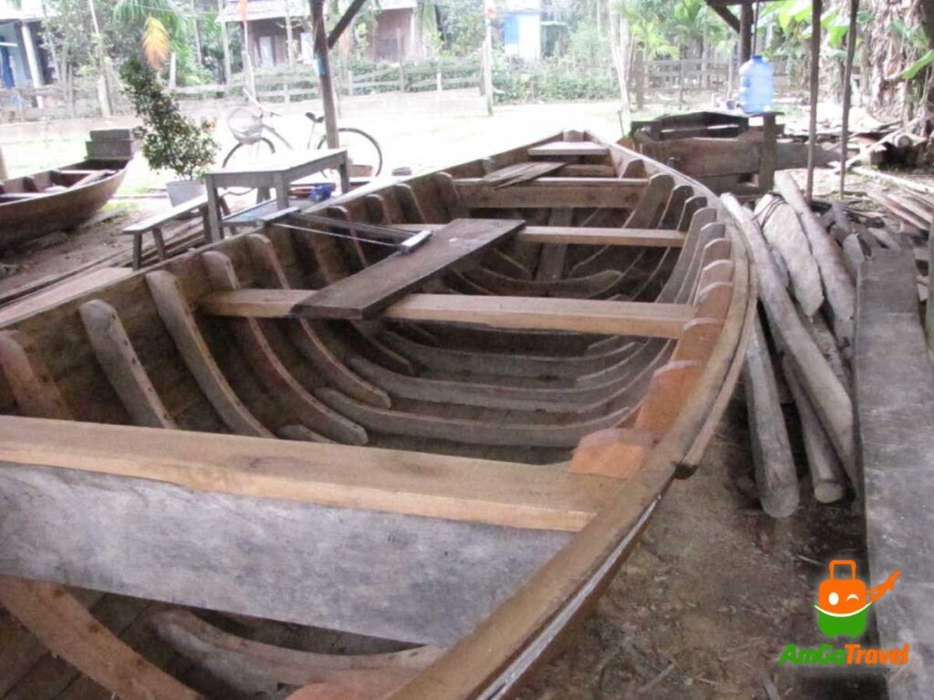 Wooden boat frames in a Hoi An boatyard