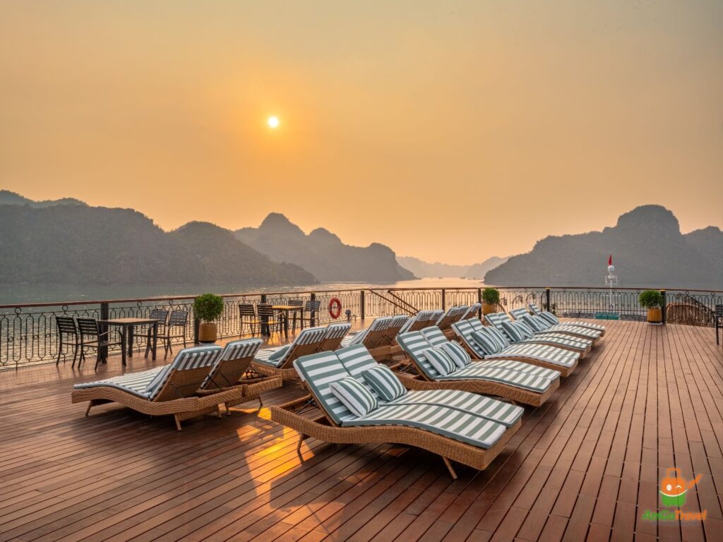 Sundeck of Indochine Grand Cruise at sunset