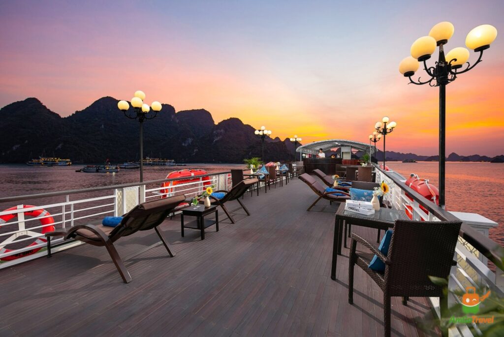 Sundeck of La Regina Classic Cruise at sunset