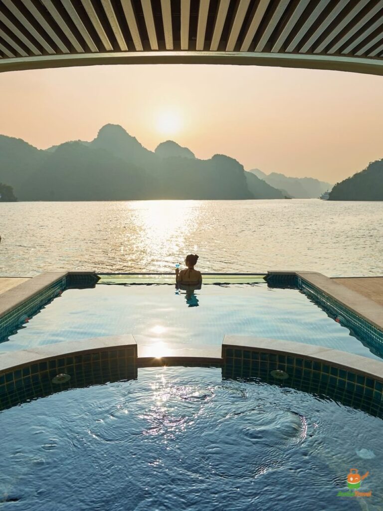 Pool on Lyra Grandeur Cruise at sunset