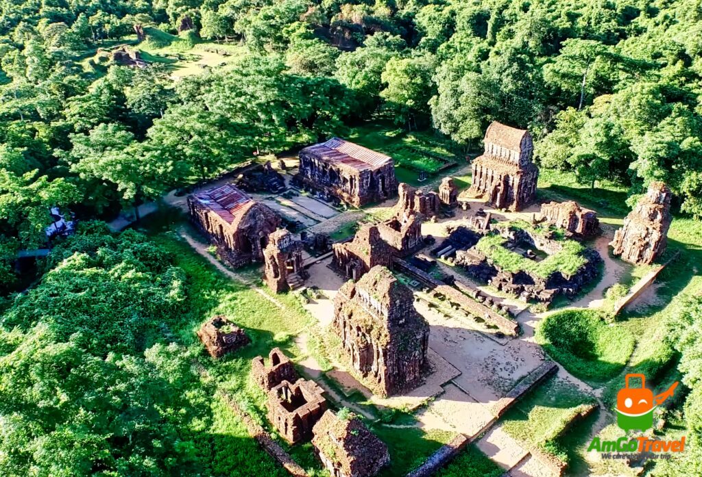 My Son basket boat tour: Aerial view of My Son Sanctuary in the jungle