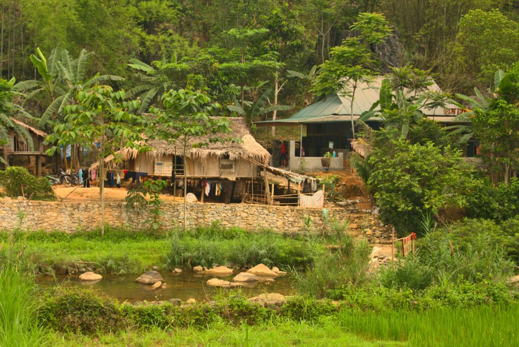 Traditional stilt houses in a Pu Luong village