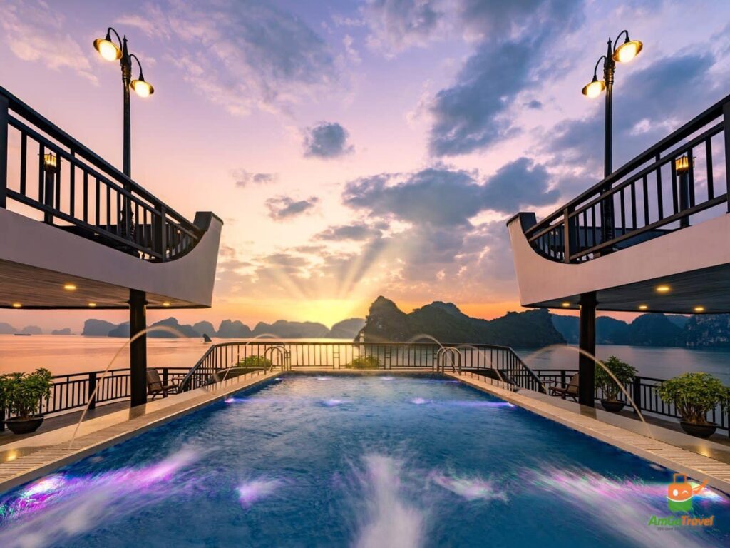 Pool deck of Rita Cruise at sunset