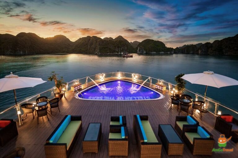 Pool deck of Stellar of the Seas Cruise in the evening