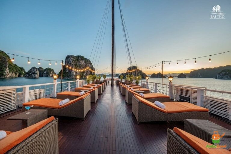 Sundeck of Treasure Junk Cruise in Bai Tu Long Bay